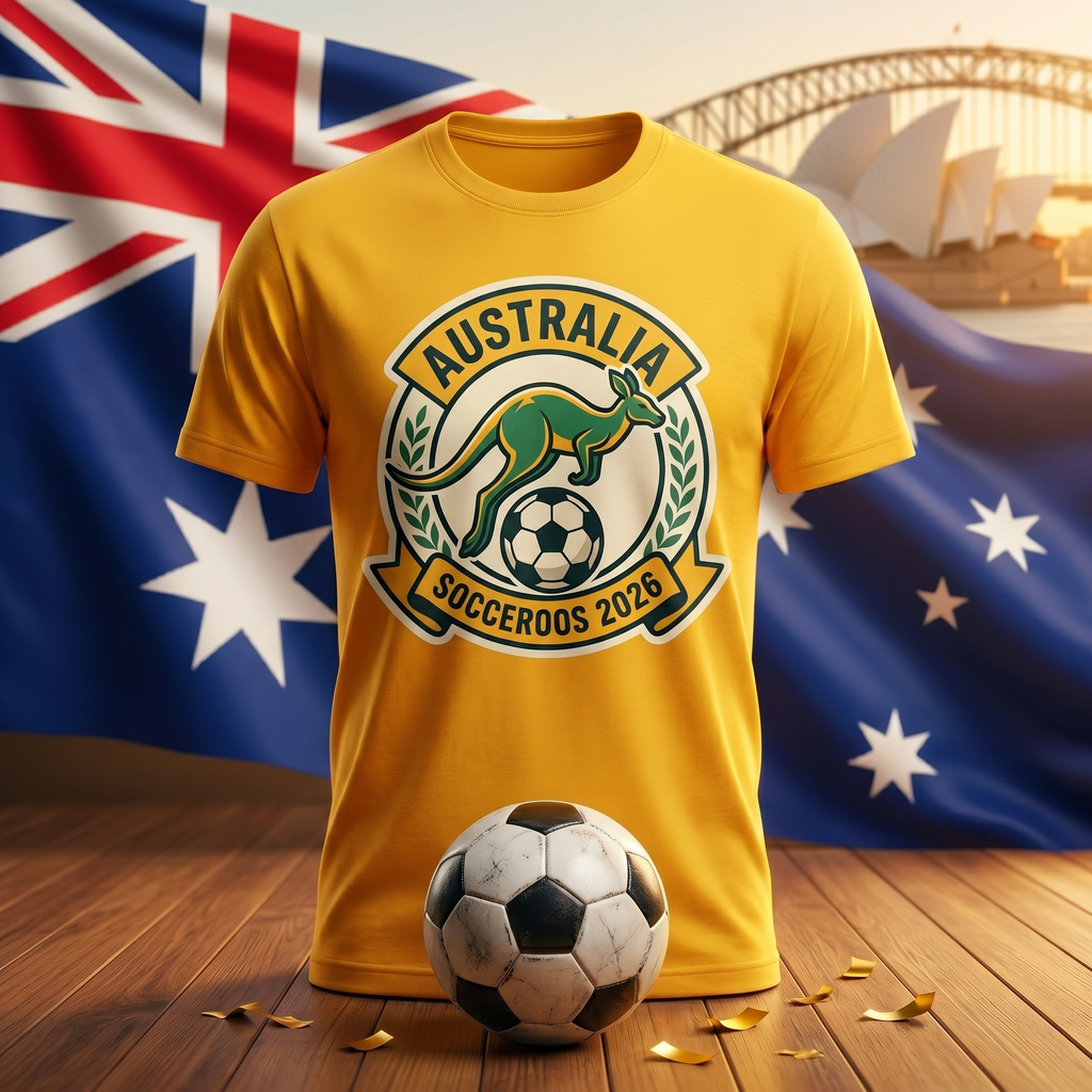 Australia Soccer Fan T-Shirt — Vintage Kangaroo Crest | 2026 Supporters Tee