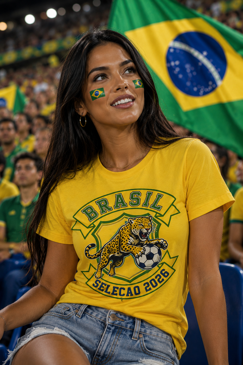 Brazil Soccer Fan T-Shirt — Vintage Jaguar Crest | 2026 Supporters Tee
