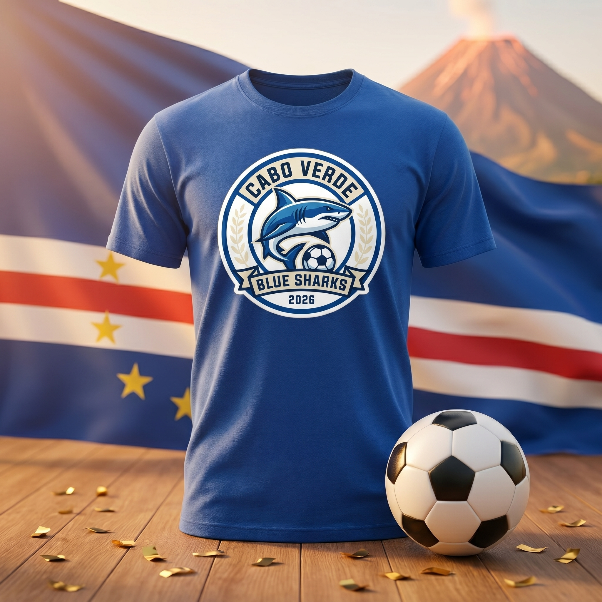 Cape Verde Soccer Fan T-Shirt — Vintage Blue Shark Crest | 2026 Supporters Tee