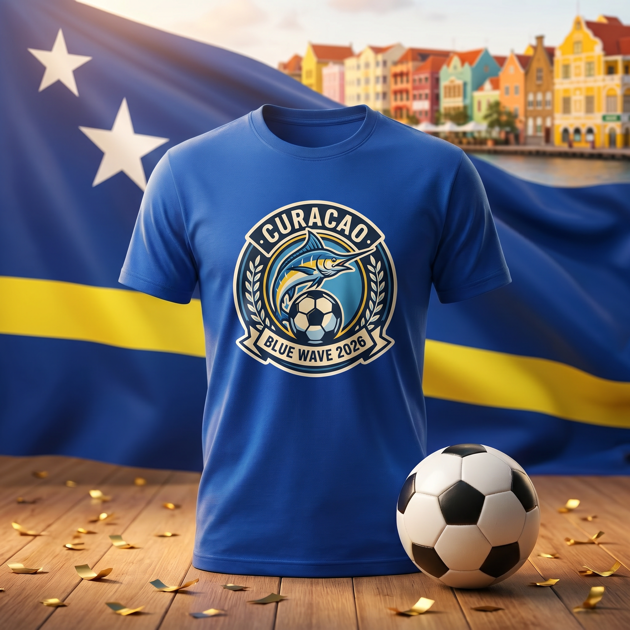 Curacao Soccer Fan T-Shirt — Vintage Blue Marlin Crest | 2026 Supporters Tee