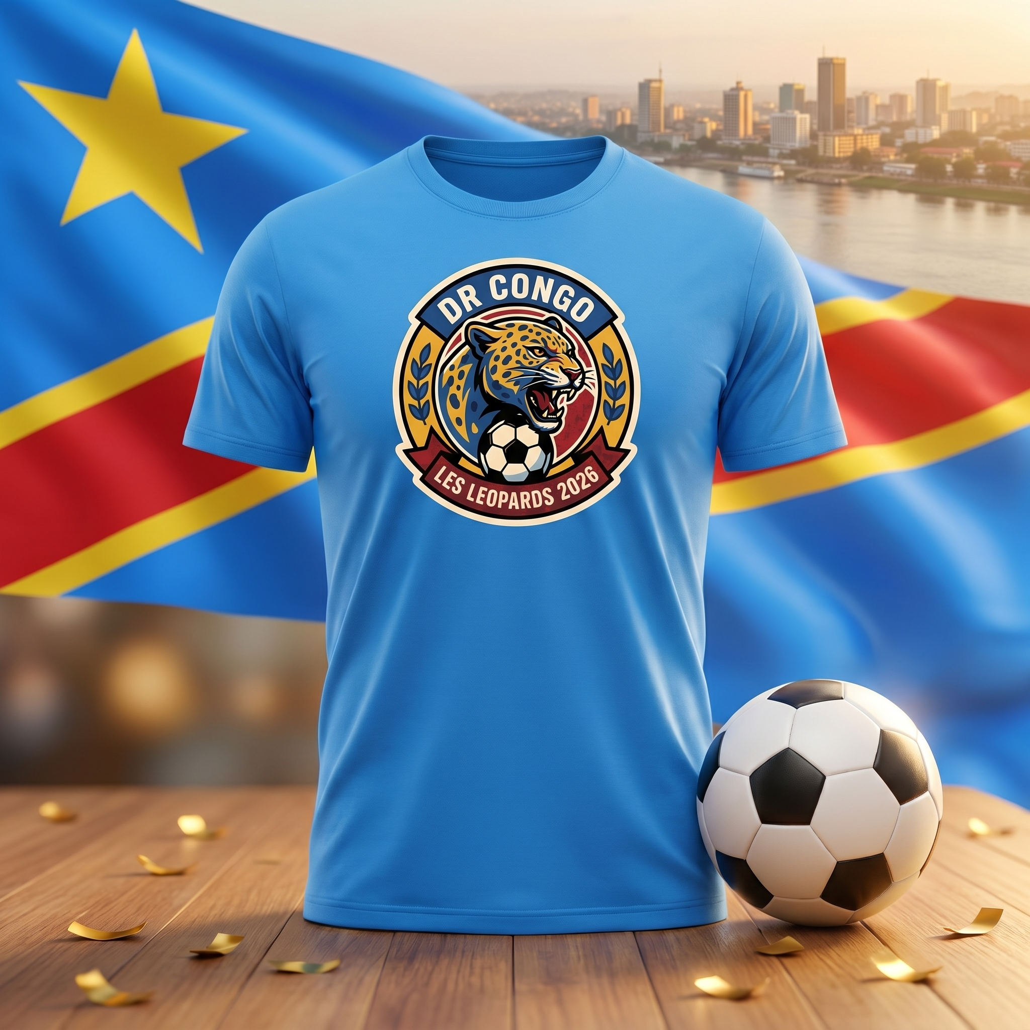 DR Congo Soccer Fan T-Shirt — Vintage Leopard Crest | 2026 Supporters Tee