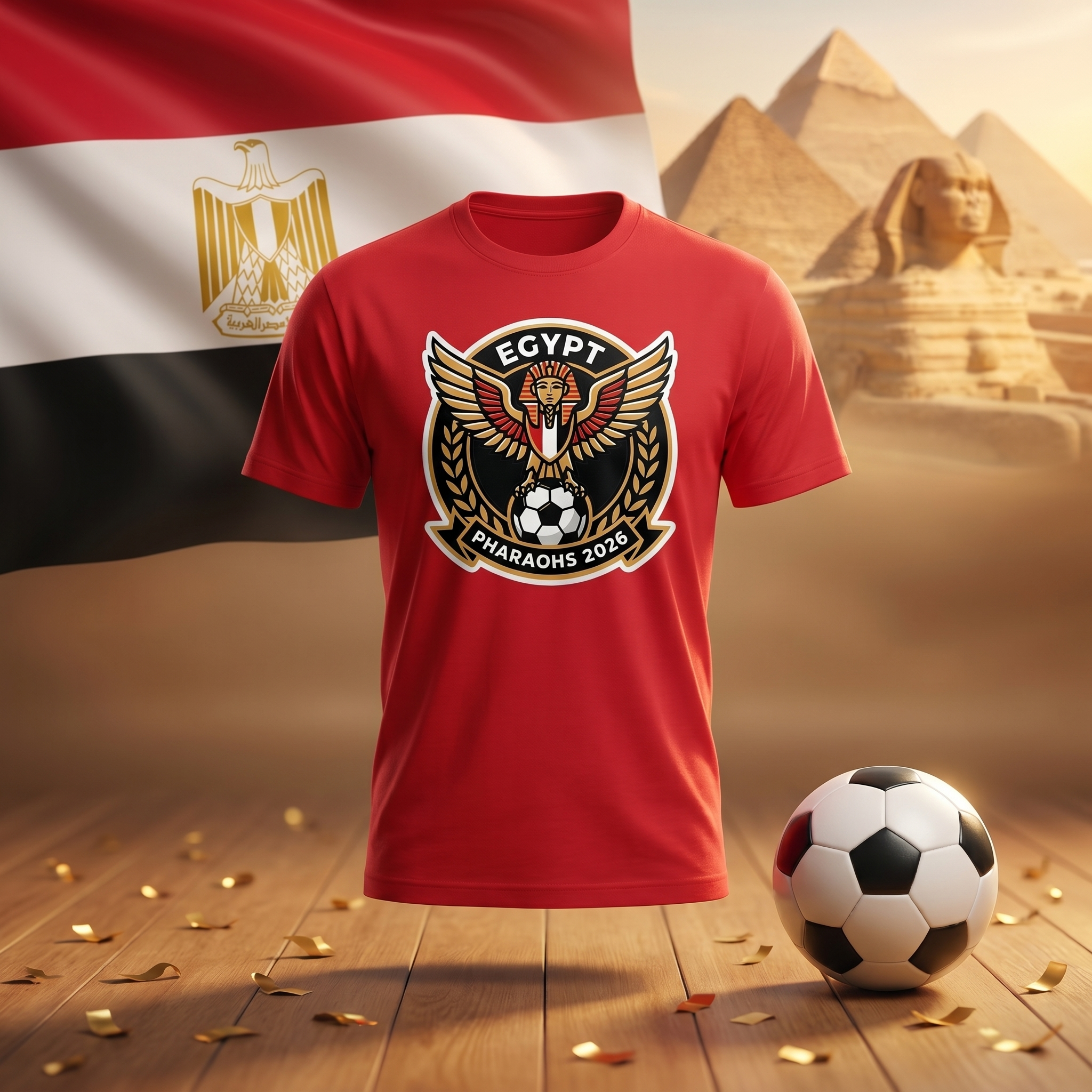 Egypt Soccer Fan T-Shirt — Vintage Pharaoh Eagle Crest | 2026 Supporters Tee