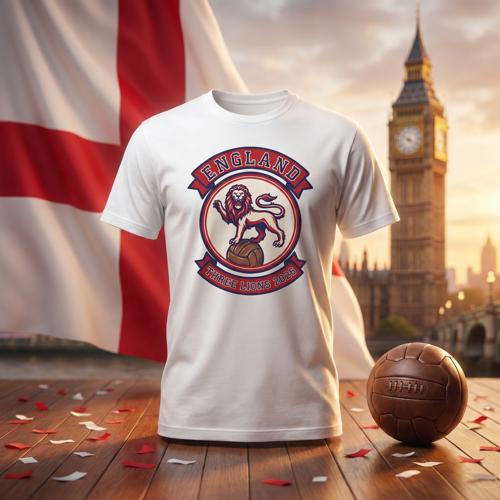 England Soccer Fan T-Shirt — Vintage Lion Crest | 2026 Supporters Tee