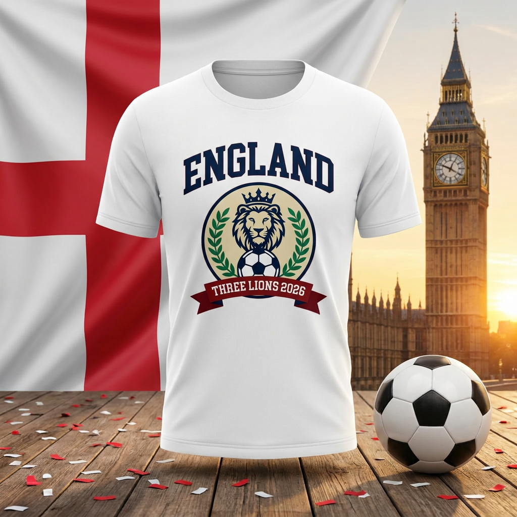 England Soccer Fan T-Shirt — Vintage Lion Crest | 2026 Supporters Tee
