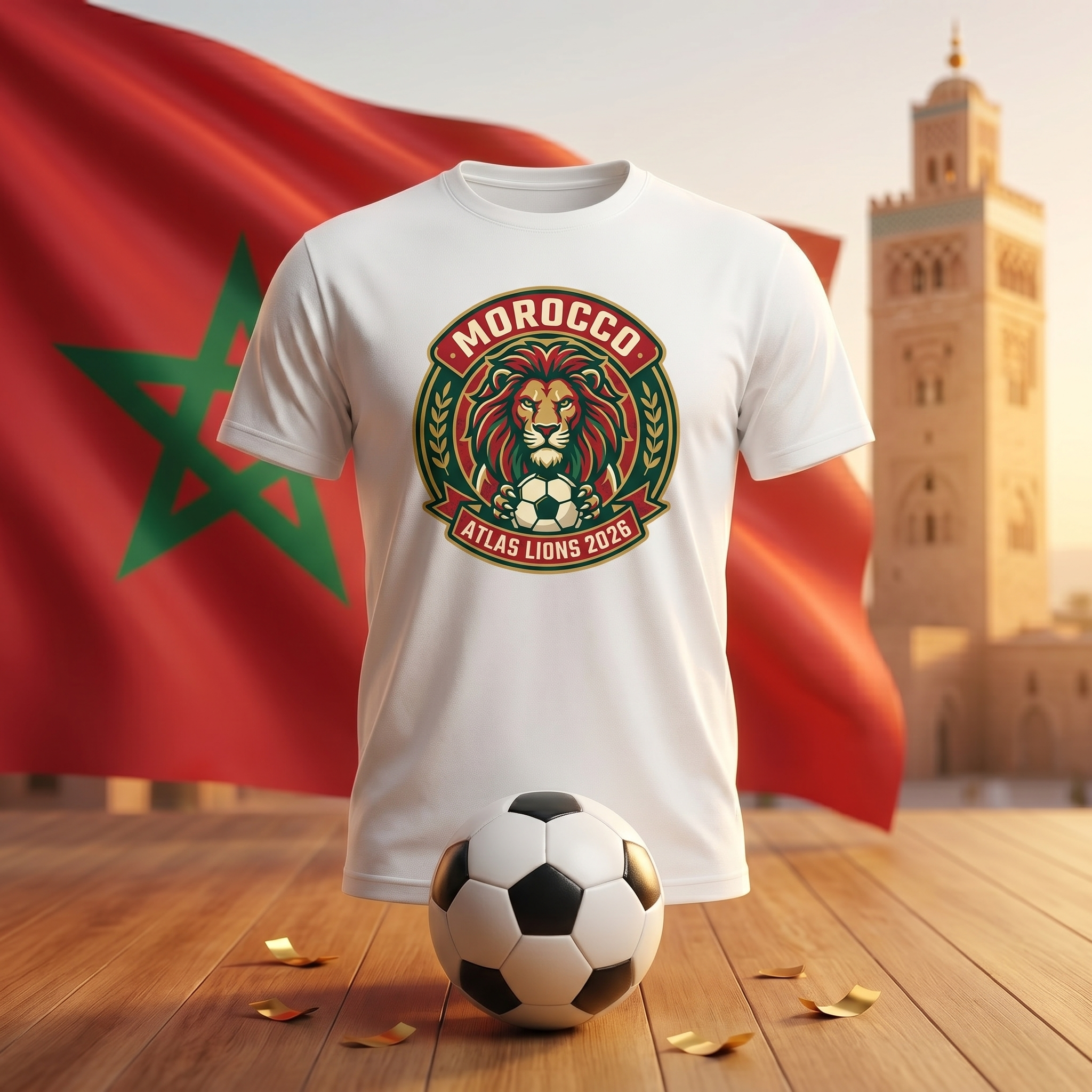 Morocco Soccer Fan T-Shirt — Vintage Lion Crest | 2026 Supporters Tee