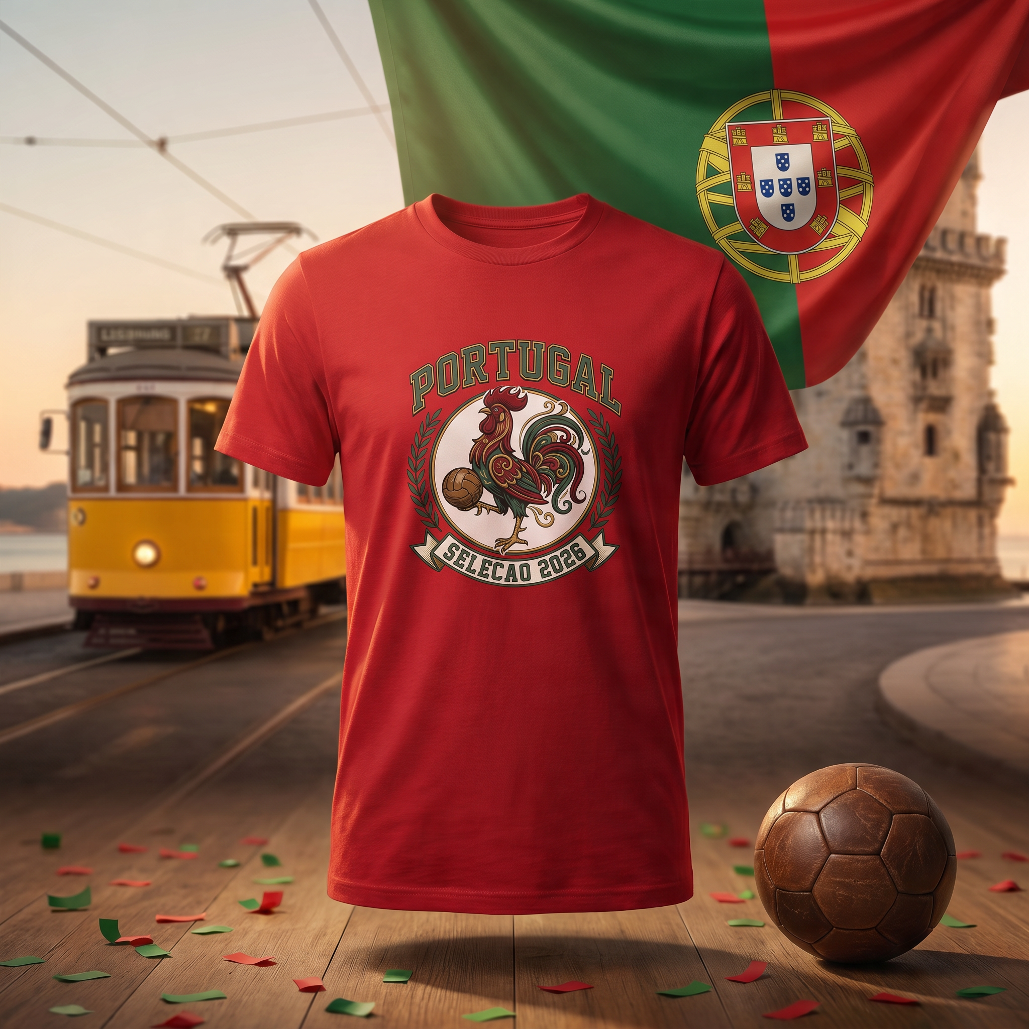 Portugal Soccer Fan T-Shirt — Vintage Rooster Crest | 2026 Supporters Tee