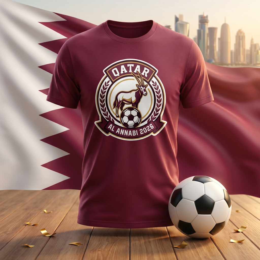 Qatar Soccer Fan T-Shirt — Vintage Oryx Crest | 2026 Supporters Tee