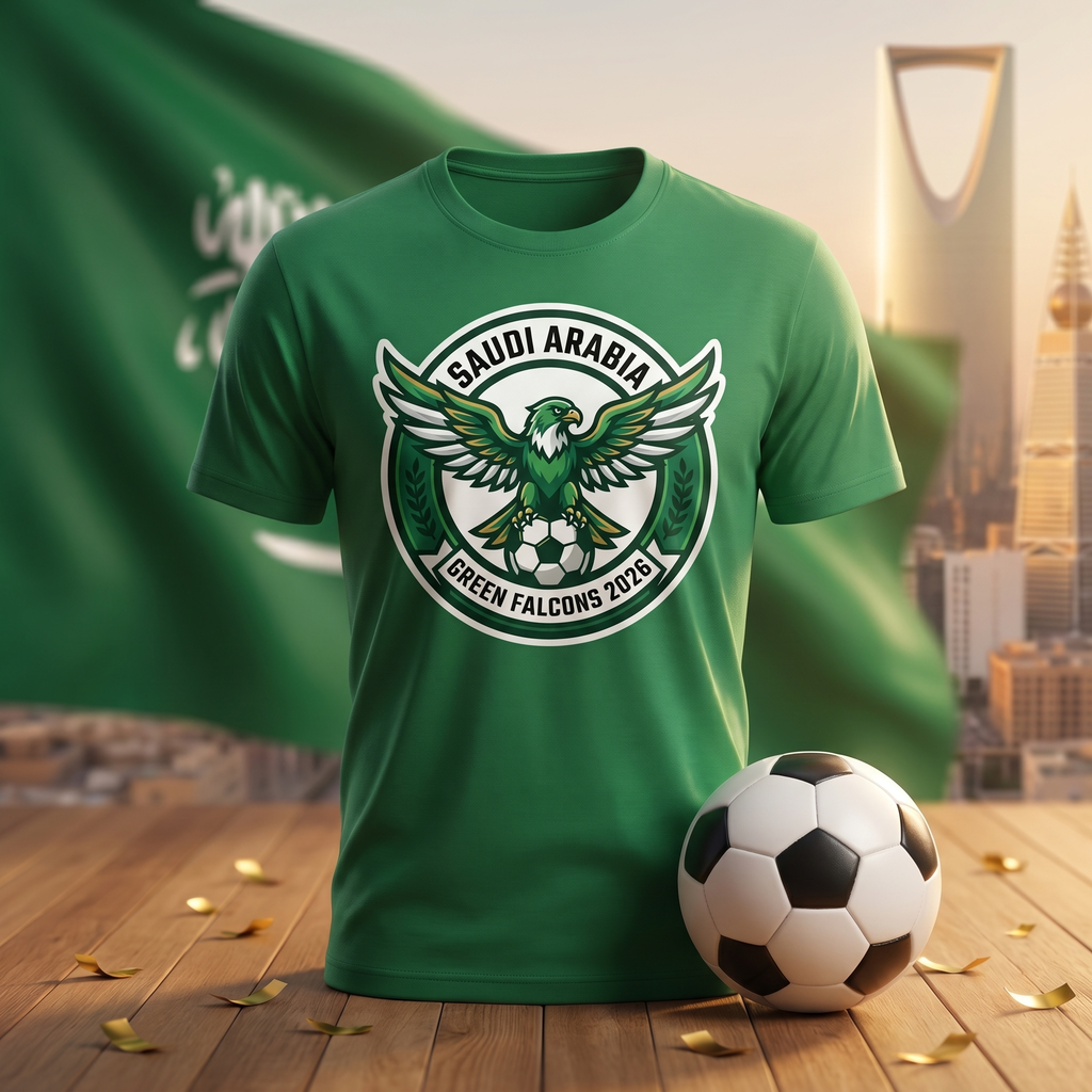Saudi Arabia Soccer Fan T-Shirt — Vintage Falcon Crest | 2026 Supporters Tee