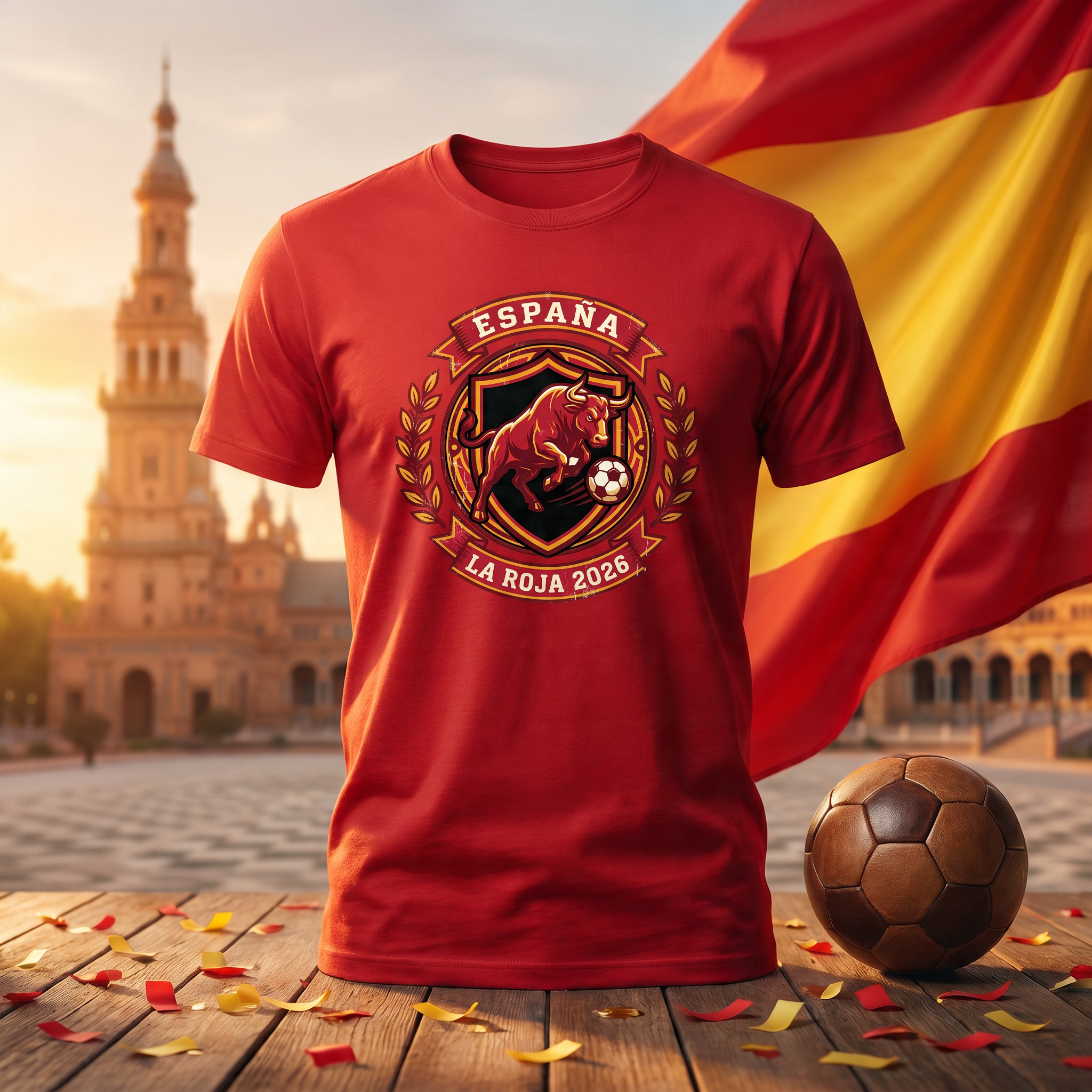 Spain Soccer Fan T-Shirt — Vintage Bull Crest | 2026 Supporters Tee