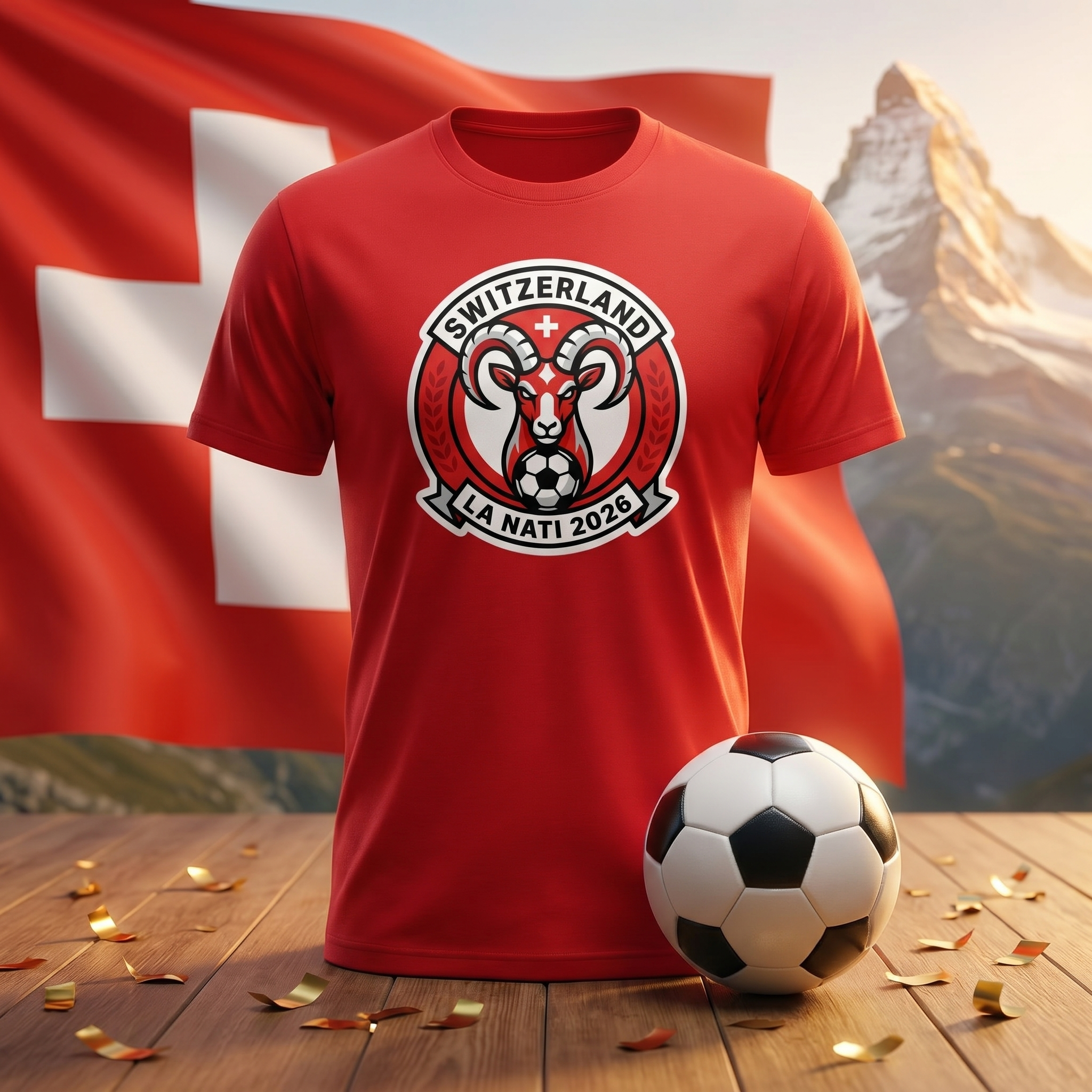 Switzerland Soccer Fan T-Shirt — Vintage Alpine Cross Crest | 2026 Supporters Tee