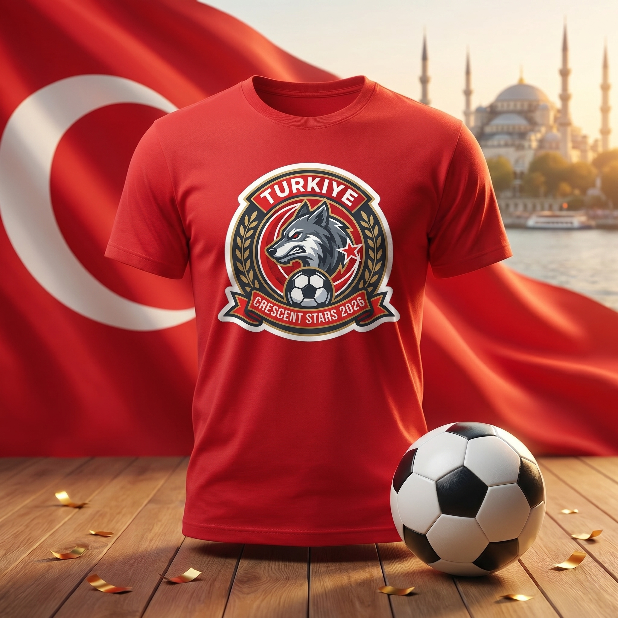 Turkey Soccer Fan T-Shirt — Vintage Wolf Crest | 2026 Supporters Tee